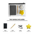 A clear zip pouch containing a black notebook, bamboo pen, USB hub, and a yellow stress star.
