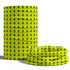 A tubular bandana in bright yellow featuring a repetitive green tree pattern, displayed in two sizes.