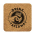 A square cork coaster featuring a hand holding a jar with a heart, in natural cork colour.