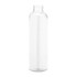A drink bottle made of clear glass with a simple, cylindrical shape and a narrow neck.