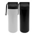 A drink bottle set featuring a white and a black bottle, each with a sleek design and a carrying strap.