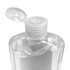 A clear plastic bottle of hand sanitiser gel with a flip-top lid, containing 75% alcohol.
