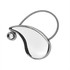 A chrome key ring featuring a smooth, curved design with a metal ball and a sturdy wire loop.