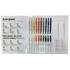 A promotional sample kit featuring various coloured pens, displayed neatly on a fold-out brochure with a branding logo.