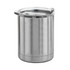 A stainless steel coffee mug with a transparent lid, showcasing a sleek, modern design.