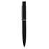 A metal pen in sleek black with a shiny silver clip and accents, featuring a minimalist design.