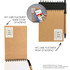 A brown Flexi Notebook with a spiral binding and a pen attached, featuring NFC label placements on the cover and inside.