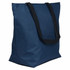 A navy blue tote bag with black handles, featuring a simple design and a logo.