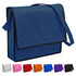 A blue non-woven flap satchel with a shoulder strap and contrasting trim, available in multiple other colours.
