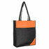 A reusable grocery bag in black with an orange accent, featuring two sturdy handles and a logo.