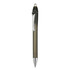 A plastic pen in an olive green colour with a chrome clip and tip. It has a logo on the barrel.