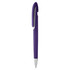 A plastic pen in vibrant purple with a silver clip and smooth design. It features a branding logo.