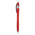 A red metallic pen with silver accents and a clip. The pen has a sleek, smooth design and a logo.