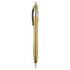 A metallic gold plastic pen with a silver clip and chrome accents, featuring a branding logo.