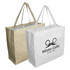 Two extra large paper bags with gussets, one in gold and one in white, both featuring a logo on the front.
