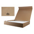 A brown cardboard box with a lid partially opened, revealing white tissue paper inside. The box has a logo on the front.