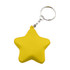 A yellow star-shaped stress key ring attached to a silver keychain. A yellow star-shaped stress key ring attached to a silver keychain.