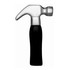 A stress hammer in silver and black, designed as a fun stress-relief tool. It features a simple, sleek design and a logo.