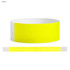 A bright yellow Tyvek adult wristband, 25mm wide, featuring a white strip with a logo. Ideal for events and exhibitions.