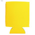 A yellow neoprene stubby cooler with a curved base and stitching detail, featuring a logo.