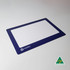 A blue Deluxe Counter Mat featuring a white space and a logo, designed for office use.
