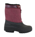 GroundWork Womens Mucker Stable Yard Winter Snow Zip Up/Touch Fasten Boots Wellies, close-up view of a waterproof winter boot with a burgundy upper and black rubber sole, designed for cold and snowy conditions.