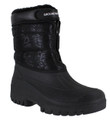 GroundWork Womens Mucker Stable Yard Winter Snow Zip Up/Touch Fasten Boots Wellies, black waterproof winter snow boots with a lace-up front, touch fasten strap, and breathable mesh ankle area for cold weather protection.