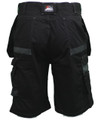 Himalayan Mens Multi-Pocket Work Trade Cargo Pockets Shorts, black utility shorts with multiple cargo pockets and reflective detailing.