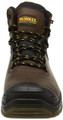 DeWalt Newark Mens SRA S3 WaterProof Safety Steel Toe Lace Up Boots, front view of a brown waterproof safety steel toe work boot with black and yellow laces.