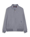 Lambretta Mens ShowerProof Classic Harrington MOD Scooter Jacket Coat, light gray waterproof jacket with front zipper, stand-up collar, and two button pockets.