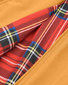 Lambretta Mens ShowerProof Classic Harrington MOD Scooter Jacket Coat, featuring a vibrant red tartan lining and a mustard outer fabric.