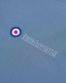 Lambretta Mens ShowerProof Classic Harrington MOD Scooter Jacket Coat, close-up of the embroidered Lambretta logo and target emblem on light blue fabric.