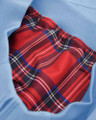 Lambretta Mens Showerproof Classic Harrington MOD Scooter Jacket Coat, featuring a close-up view of the red tartan lining inside the blue outer jacket.