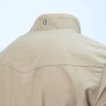Lambretta Mens ShowerProof Classic Harrington MOD Scooter Jacket Coat, back view showing beige waterproof jacket with a small circular MOD insignia on the collar