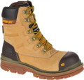 Caterpillar Premier 8 TX Mens Composite Toe/Midsole Water-Resistant Work Boots, tan and black safety work boot with sturdy construction, yellow laces, and rugged outsole.