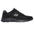 Skechers Verse-Flash Point Mens Sports Gym Walking Lace Up Trainers, black athletic sneaker with mesh and synthetic overlays.