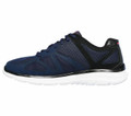 Skechers Verse-Flash Point Mens Sports Gym Walking Lace Up Trainers, navy blue athletic sneaker with mesh and synthetic upper, cushioned white sole, and lace-up closure for men.