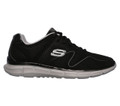 Skechers Verse-Flash Point Mens Sports Gym Walking Lace-Up Trainers, black athletic sneaker with sleek design, mesh and synthetic upper, cushioned sole, and lace-up closure for comfort and support.