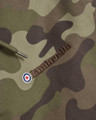 Lambretta Mens/Womens Carnaby Scooter Hooded Classic Mod Ska Badge Parka, close-up of camouflage fabric with Lambretta logo and badge detail.