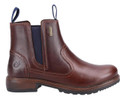 Cotswold Laverton Womens Waterproof Classic Pull On Leather Ankle Boots, image showing a stylish, brown leather ankle boot with waterproof features, elastic side panels, and pull tabs for easy wear.
