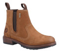 Cotswold Laverton Womens Waterproof Classic Pull On Leather Ankle Boots, brown leather ankle boots with pull-on style and side elastic panels.