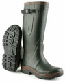Cotswold Compass Mens/Womens Neoprene Stable Farm High Wellington Wellies, waterproof green rubber riding boots with slip-resistant tread and adjustable strap for outdoor farm work and equestrian activities.
