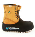 The Original Clean Boot, re-usable shoe covers overshoe carpet floor boot protector covers, with a durable design featuring a black sole and tan upper part.
