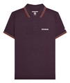 Lambretta Mens Casual Classic Twin Tipped MOD SKA Polo Shirt, dark purple polo with contrasting red and gray striped trim on the collar and sleeves.