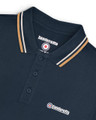 Lambretta Mens Casual Classic Twin Tipped MOD SKA Polo Shirt, navy blue polo shirt with striped collar and Lambretta logo embroidered on the chest.