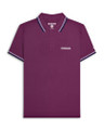 Lambretta Mens Casual Classic Twin Tipped MOD SKA Polo Shirt, a purple polo shirt with twin white and blue stripes on the collar and sleeves.