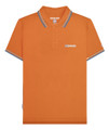 Lambretta Mens Casual Classic Twin Tipped MOD SKA Polo Shirt, orange short sleeve polo with blue and grey striped trim on collar and sleeves.