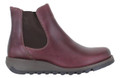 Fly London Salv Women's Wedge Heeled Chelsea Leather Ankle Boots, close-up of the stylish burgundy leather ankle boot with elastic side panels and rugged sole.