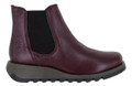 Fly London Salv Womens Wedge Heeled Chelsea Leather Ankle Boots, Burgundy leather ankle boots with elastic side panels and a thick wedge heel.