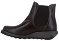 Fly London Salv Womens Wedged Heeled Chelsea Leather Ankle Boots, dark brown leather ankle boots with a slip-on design, elastic side panels, and a rugged wedge sole for comfort and style.